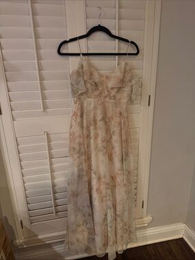 Jenny Yoo Blush and Cream Floral Chiffon Maxi Dress